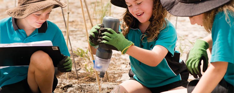 Students gardening