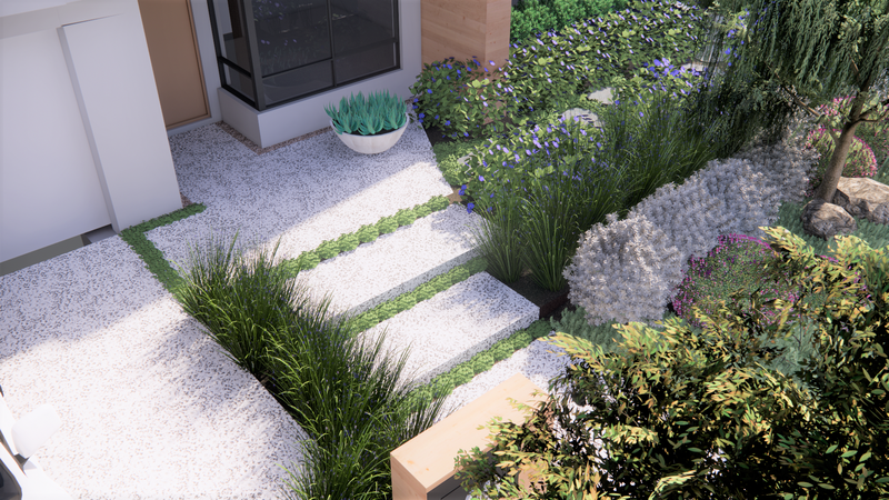 Coastal garden design, close up view